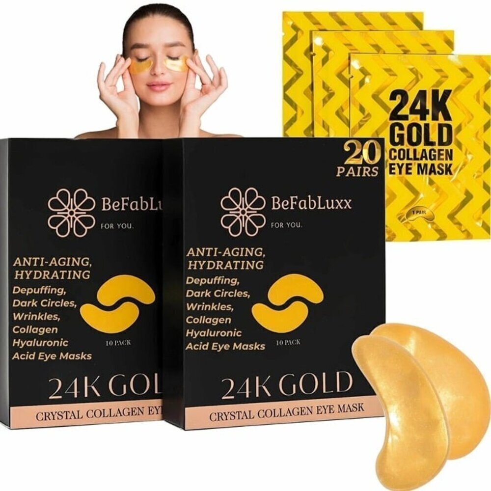 24K Gold Under Eye Patches (20 Pairs) Anti-Aging, Hydrating, Depuffing, Dark Cir